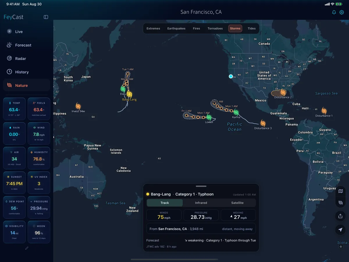 FeyCast tropical storms on iPad
